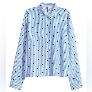 NWT DIVIDED H&M Blue/ White Striped Polka Dot Button Up Long Sleeve Shirt Size 2